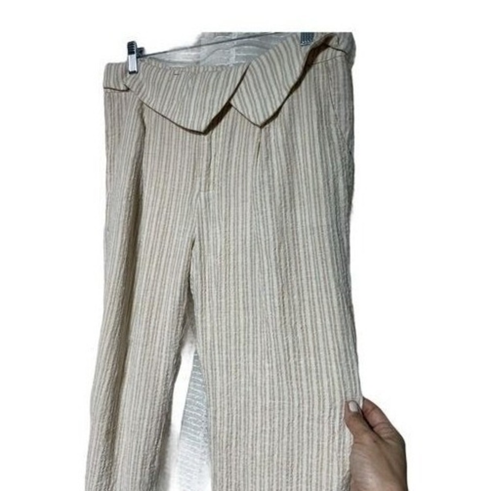 Nectar Clothing Beige Stripe Fold Over Waist  Pants Large  Linen /Blend